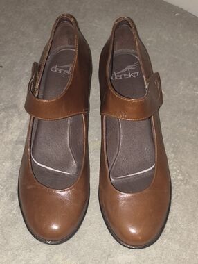 Dansko Brown Leather Mary Jane Strap Flats